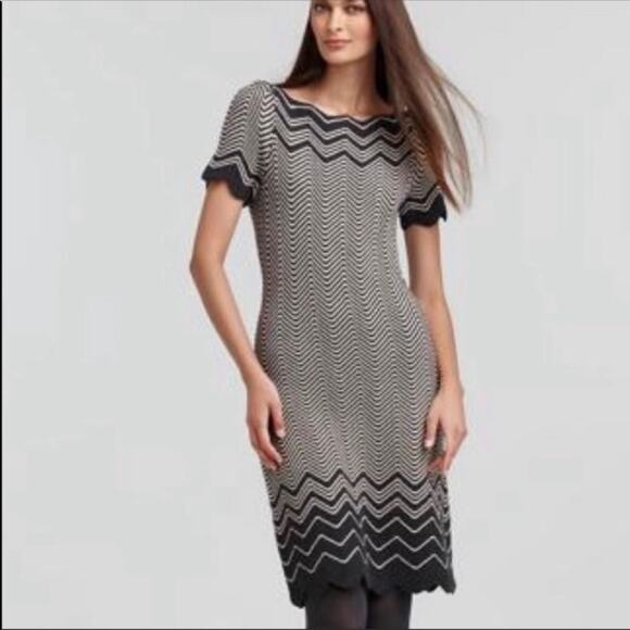 Tory Burch Kent Dark Smoke Walnut Chevron Knit Pattern Wool Dress - Picture 5 of 10